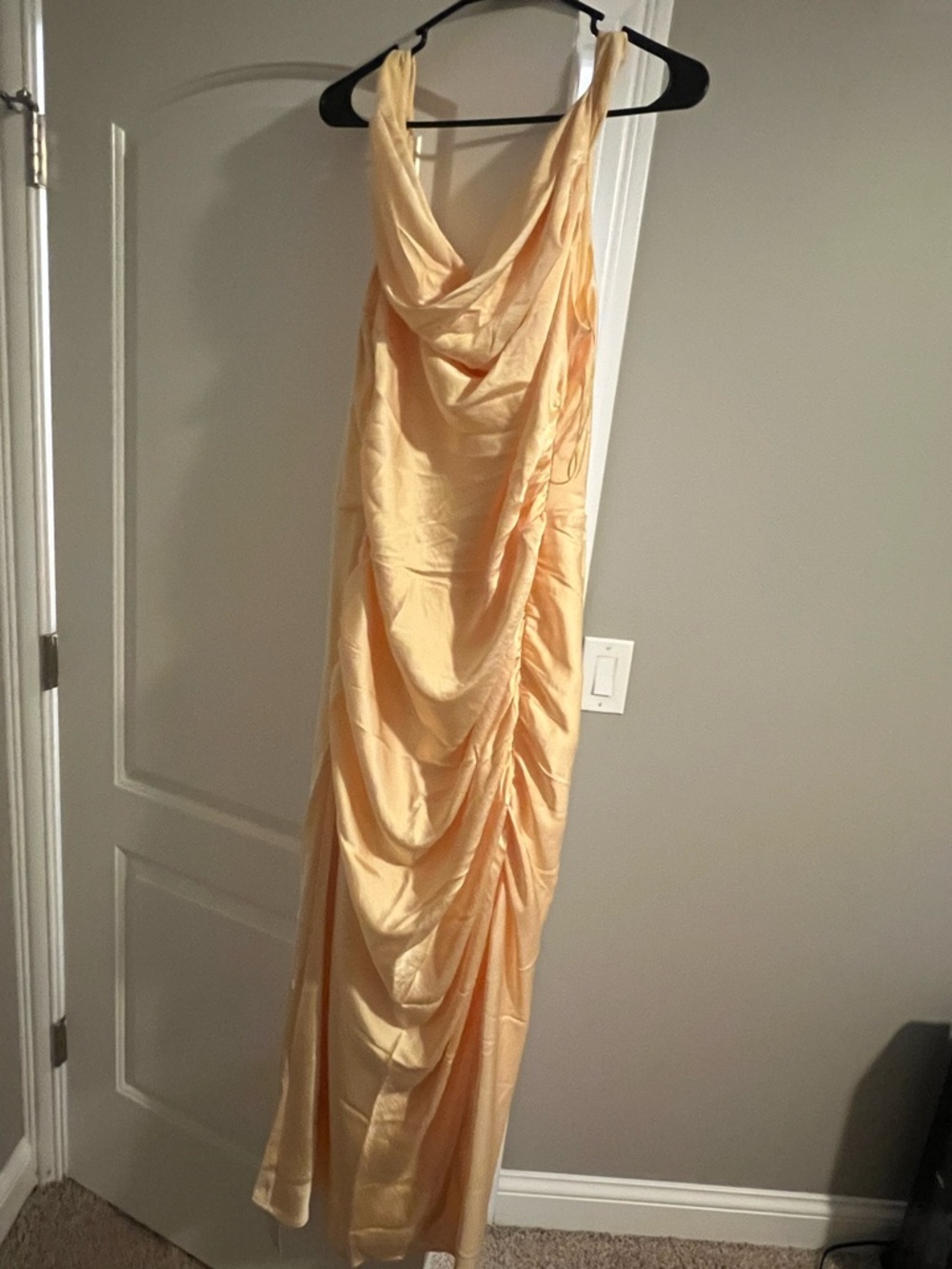Abercrombie satin cowl neck dress butter yellow